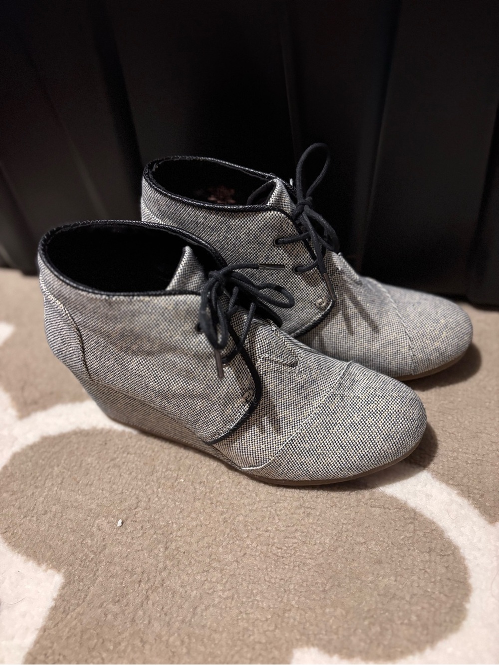Toms Gray Textured Wedge Lace-Up Booties